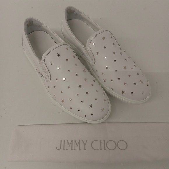 Jimmy Choo Grove Men's White Star-Studded Slip-On Sneakers - EU45/US12 - Picture 2 of 10